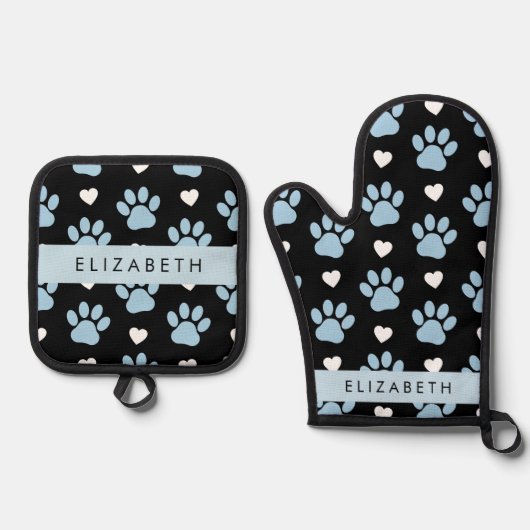 Hundeschlitten, blaue Pfauen, weiße Herzen, Ihr Na Ofenhandschuh & Topflappen-Set (Vorderseite)