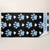 Hundeschlitten, blaue Pfauen, weiße Herzen, Ihr Na Strandtuch (Vorderseite)