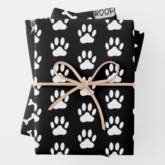 Hundeschlitten Knochen Hund liebt Schwarz-Weiß-Mus Geschenkpapier Set (Beispiel)