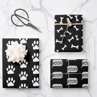 Hundeschlitten Knochen Hund liebt Schwarz-Weiß-Mus Geschenkpapier Set