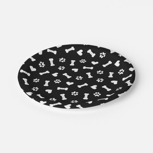 Hundeschlitten und Knochen schwarz  Pappteller (Schrägansicht)