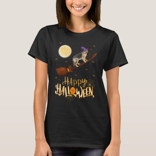 Hundeschlittenfahrt Hexenschuss Halloween T-Shirt (Vorderseite)