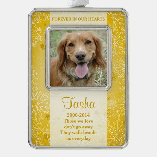 Hundeschlittengedächtnis Foto Weihnachten Goldene Rahmen-Ornament Silber (Vorderseite)