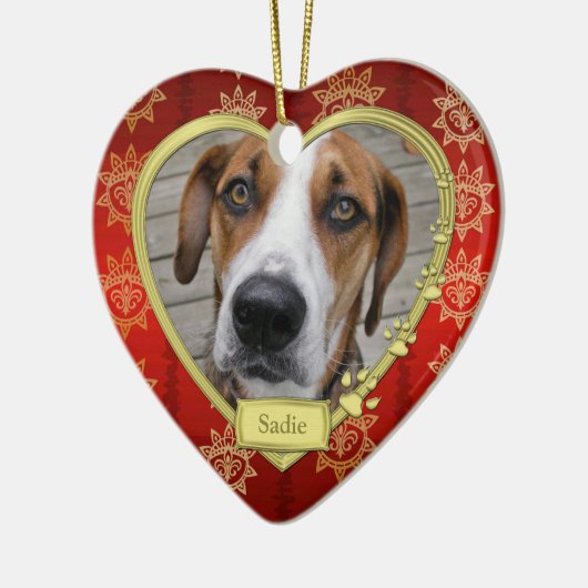 Hundeschlittengedächtnis Weihnachten Foto Rotes Go Keramikornament (Links)