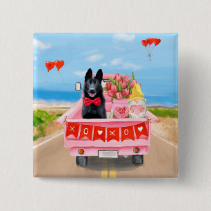 Hundeschlittenherd Valentine's Day Lkw Herz Button