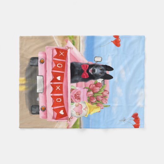 Hundeschlittenherd Valentine's Day Lkw Herz Fleecedecke (Vorderseite (Horizontal))