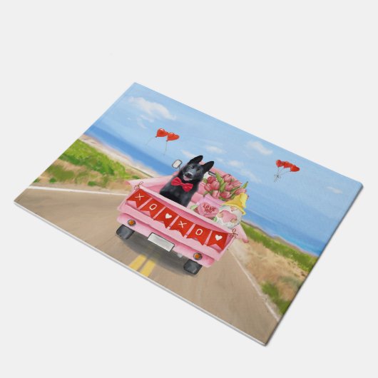 Hundeschlittenherd Valentine's Day Lkw Herz Fußmatte (Schrägansicht)