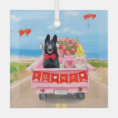 Hundeschlittenherd Valentine's Day Lkw Herz Ornament Aus Glas (Vorderseite)