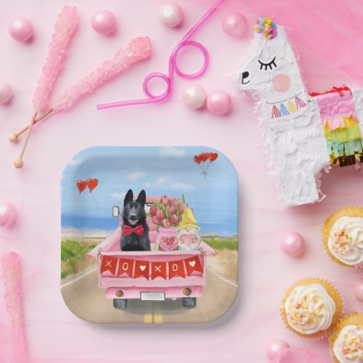 Hundeschlittenherd Valentine's Day Lkw Herz Pappteller (Party)