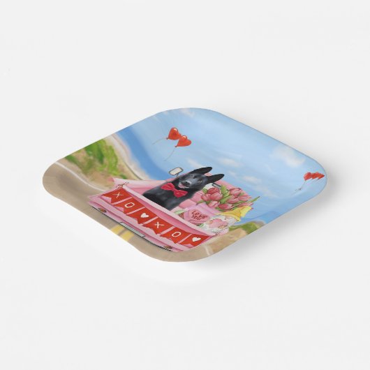 Hundeschlittenherd Valentine's Day Lkw Herz Pappteller (Gewinkelt)