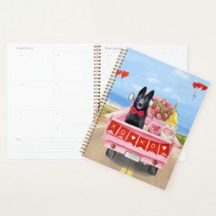 Hundeschlittenherd Valentine's Day Lkw Herz Planer