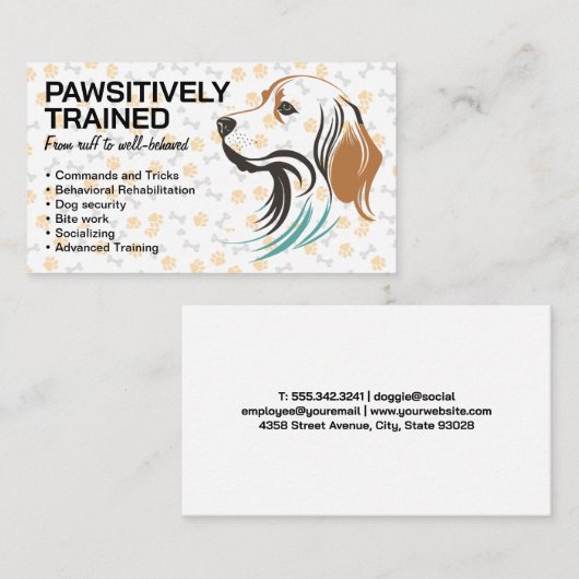 Hundeseite | Muster für Paw und Knochen Visitenkarte (Vorne/Hinten)