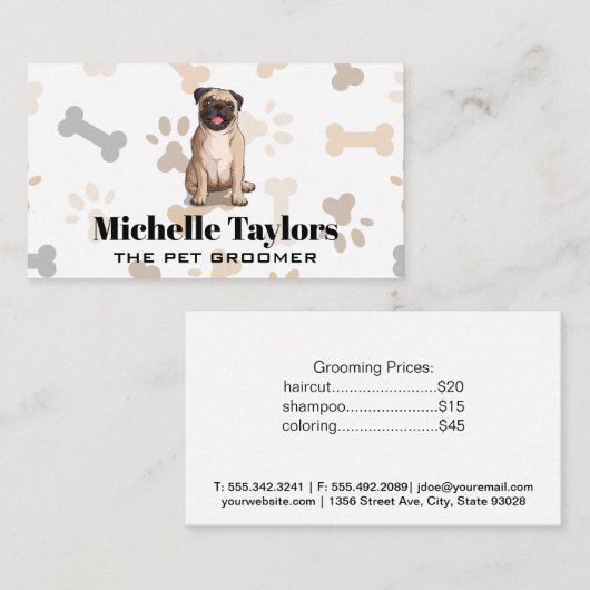 Hundesitze | Dog Paw Bones Muster Business Card Visitenkarte (Vorne/Hinten)