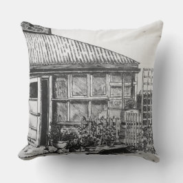 Hundeskizze im Garten mit Pflanze und Zäunen Kissen