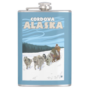 HundeSledding Szene - Cordova, Alaska Flachmann