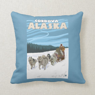 HundeSledding Szene - Cordova, Alaska Kissen