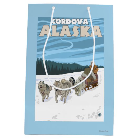 HundeSledding Szene - Cordova, Alaska Mittlere Geschenktüte (Rückseite)