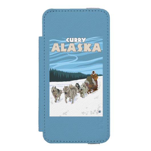 HundeSledding Szene - Curry, Alaska Incipio iPhone Geldbeutel-Hülle (Folio Vorderseite)