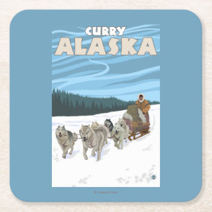 HundeSledding Szene - Curry, Alaska Rechteckiger Pappuntersetzer