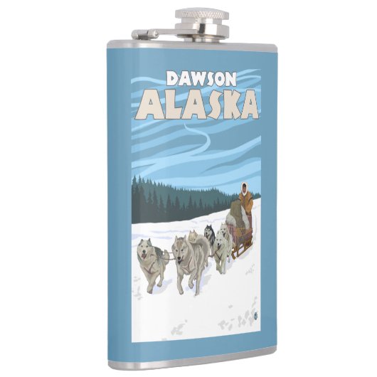 HundeSledding Szene - Dawson, Alaska Flachmann (Rechts)