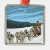 HundeSledding Szene - Iditarod, Alaska Silbernes Ornament (Vorne)