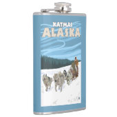 HundeSledding Szene - Katmai, Alaska Flachmann (Rechts)