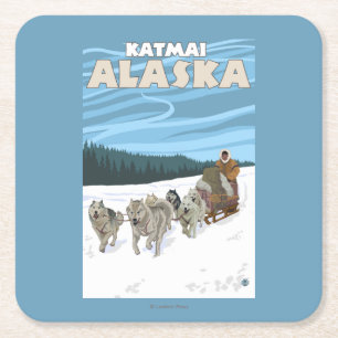 HundeSledding Szene - Katmai, Alaska Rechteckiger Pappuntersetzer