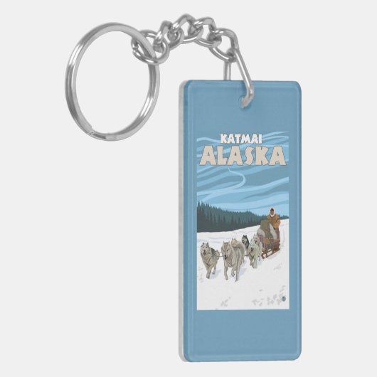 HundeSledding Szene - Katmai, Alaska Schlüsselanhänger (Vorderseite links)