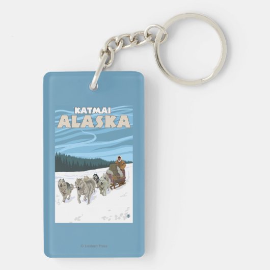 HundeSledding Szene - Katmai, Alaska Schlüsselanhänger (Rückseite)