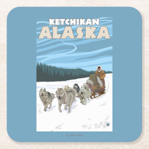 HundeSledding Szene - Ketchikan, Alaska Rechteckiger Pappuntersetzer
