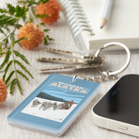 HundeSledding Szene - Ketchikan, Alaska Schlüsselanhänger (Vorderseite rechts)