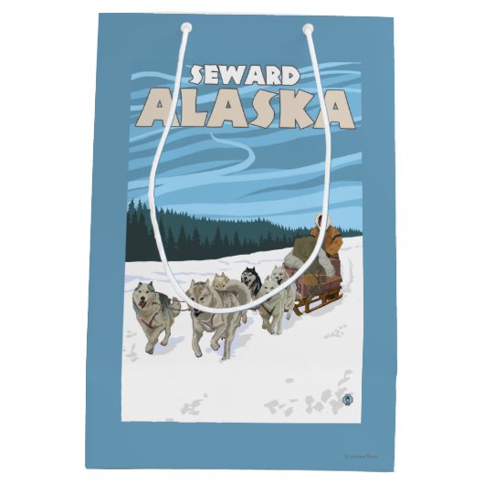 HundeSledding Szene - Seward, Alaska Mittlere Geschenktüte (Rückseite)