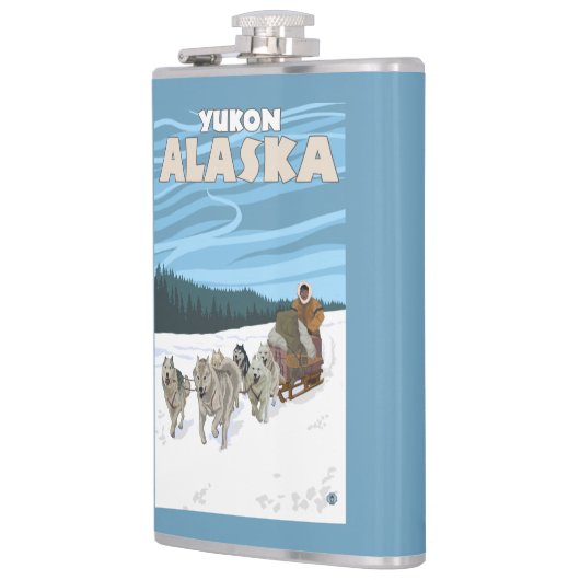 HundeSledding Szene - Yukon, Alaska Flachmann (Links)