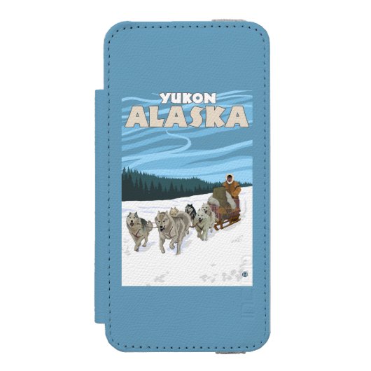 HundeSledding Szene - Yukon, Alaska Incipio iPhone Geldbeutel-Hülle (Folio Vorderseite)