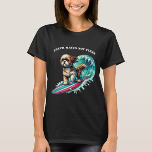 Hundesurfen mit Surfbrett Riding a Big Wave URM T-Shirt