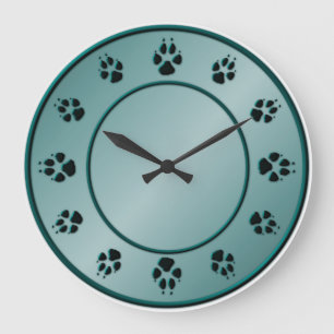 Hundetatzen in der Türkis-Uhr Große Wanduhr