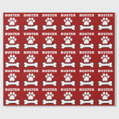 Hundetatzen-und -knochen-ROTER individueller Name Geschenkpapier (Flach)