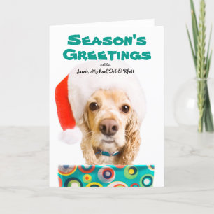 Hundetragende Weihnachtsmannmütze, Geschenk halten Feiertagskarte