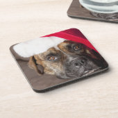 Hundetragende Weihnachtsmannmütze Untersetzer (Linke Seite)