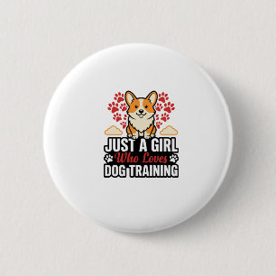 Hundetraining Mädchen Corgi Vintage Vector-Shirt-D Button