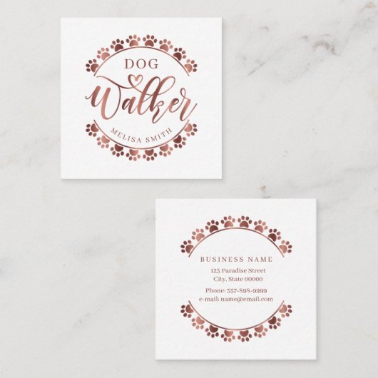 Hundewanderung in Form eines Kreises Rose Goldfarb Quadratische Visitenkarte (Vorne/Hinten)