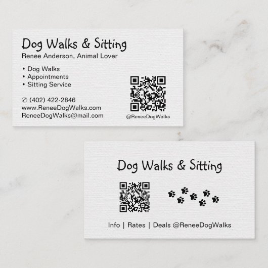 Hundewanderungen und Sitzen | QR Code Business Car Visitenkarte (Vorne/Hinten)
