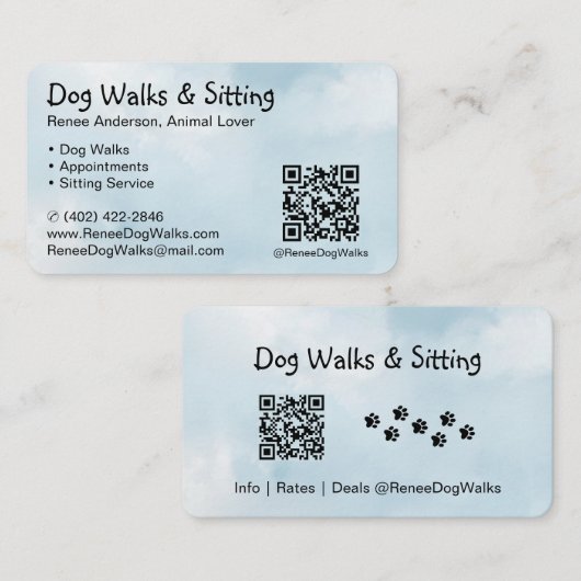 Hundewanderungen und Sitzen | QR Code Business Car Visitenkarte (Vorne/Hinten)