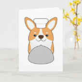 Hundewelpe als Koch mit Tablett Karte (Gelbe Blume)