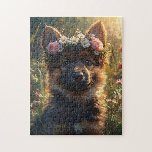 Hundewelpe in einer Blume Puzzle (Vertikal)