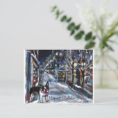 Hundewinter-Weihnachtsfeiertagsszene Feiertagspostkarte (Stehend Vorderseite)