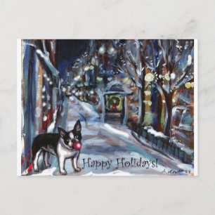 Hundewinter-Weihnachtsfeiertagsszene Feiertagspostkarte