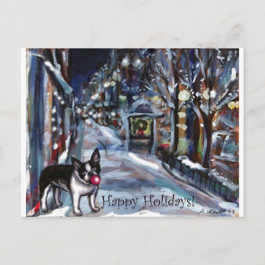 Hundewinter-Weihnachtsfeiertagsszene Feiertagspostkarte (Vorderseite)