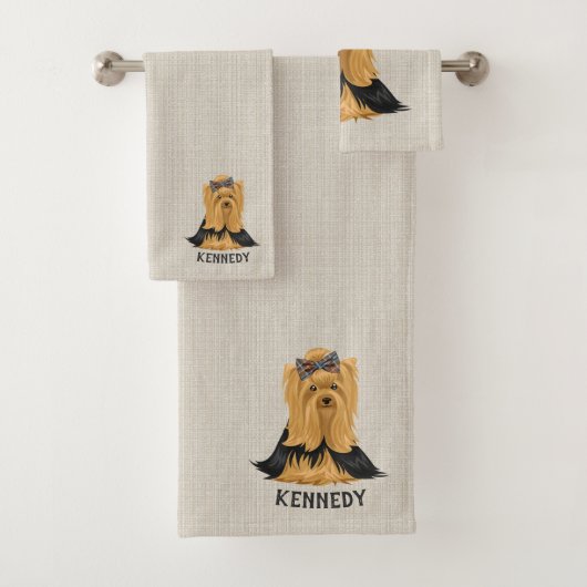 Hundeyorkshire-Terrier Yorkie Welpen-| Badhandtuch Set (Insitu)