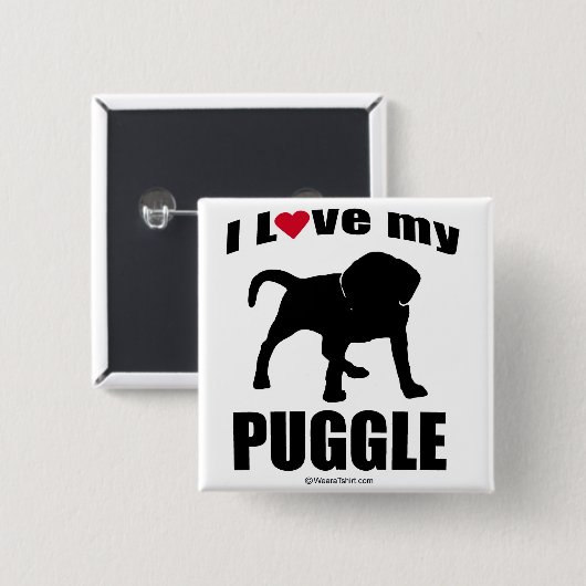 "HUNDEzucht" - PUGGLE - "ICH LIEBE MEINE PUGGLE " Button (Vorne & Hinten)